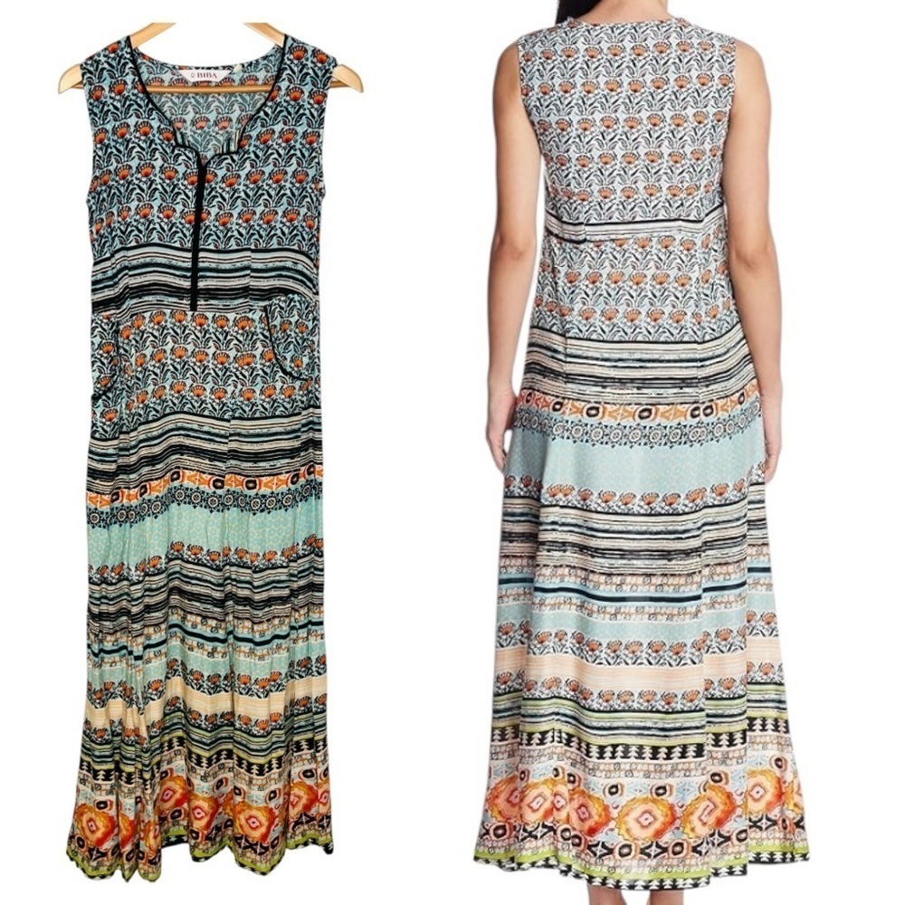 Biba Floral Bohemian-Print Boho Print Sleeveless Maxi Dress. Size Small.